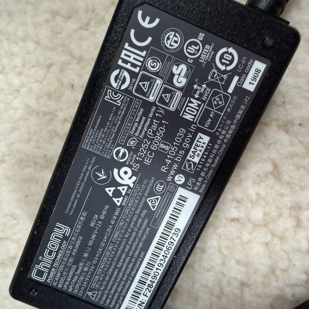 Chicony AC Adapter 20V 45W A18-045N1A A16-045N1A UP/N A045RP05P